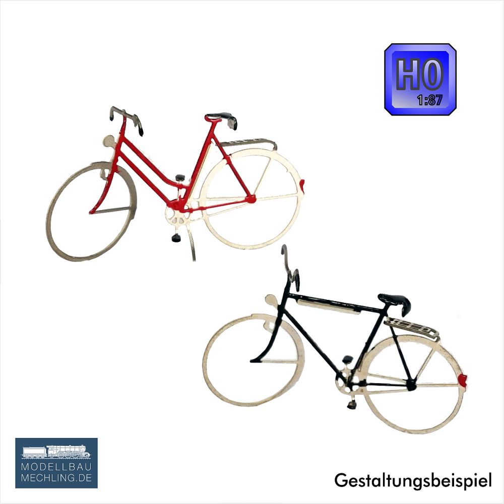 Zwei Fahrräder – Neusilber Fertigmodell H0 – Modellbau-Mechling